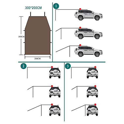 MEYING Toldo Lateral para Coche, Toldo de Lluvia en la azotea, 300 x 150 cm, Resistente al Agua, Tienda para Coche, pérgola, para Exterior, Camping, portón Trasero