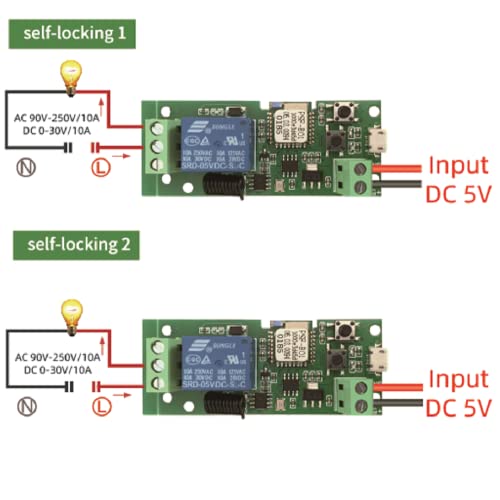 MHCOZY Interruptor de WiFi Inching Autobloqueante Módulo de Relé, Ajuste el Tiempo de Inching desde la aplicación eWelink, Abridor de Puerta de Garaje WIFI DIY, Trabaje con Alexa Google