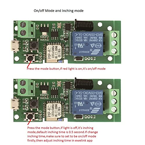 MHCOZY Interruptor de WiFi Inching Autobloqueante Módulo de Relé, Ajuste el Tiempo de Inching desde la aplicación eWelink, Abridor de Puerta de Garaje WIFI DIY, Trabaje con Alexa Google