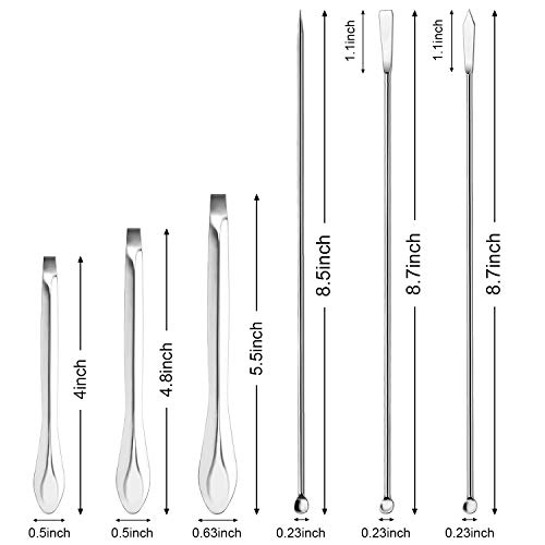 Micro Espátulas de Acero Inoxidable Cuchara Espátula de Laboratorio para Polvos Gel Tapa Llenado (12 Piezas, Grupo B)