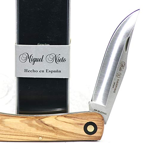 MIGUEL NIETO Nieto - 395 Navaja Modelo Camping. Mango de Olivo. Hoja: 8,5 cm. Herramienta para Caza, Pesca, Camping, Outdoor, Supervivencia y Bushcraft