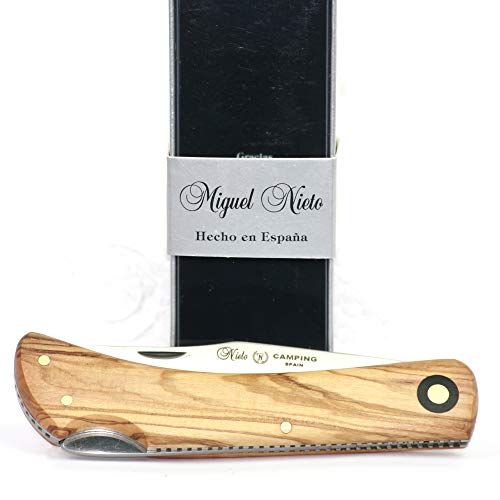 MIGUEL NIETO Nieto - 395 Navaja Modelo Camping. Mango de Olivo. Hoja: 8,5 cm. Herramienta para Caza, Pesca, Camping, Outdoor, Supervivencia y Bushcraft