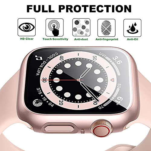 Miimall Compatible con Apple Watch Series 6/SE/5/4 40mm 44mm Funda con Protector de Pantalla Cristal Templado, Brillante PC Cover Anti-Rasguños Anti-Caída para iWatch 44mm - Rosa Oro