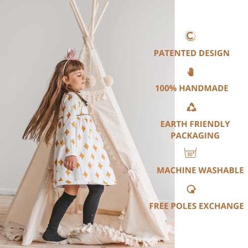 MINICAMP Boho Estilo Teepee para Niños - Tienda De Teepee Decorada con Tassels y Pom Poms