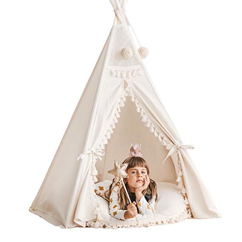 MINICAMP Boho Estilo Teepee para Niños - Tienda De Teepee Decorada con Tassels y Pom Poms