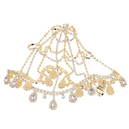 Minkissy Rhinestone Flapper Gorra Brillante Nupcial Boda Malla Diadema Rugido 20S Gatsby Perla Rhinestone Flapper Tapa Tapa para El Uso de Cumpleaños de Boda Dorado