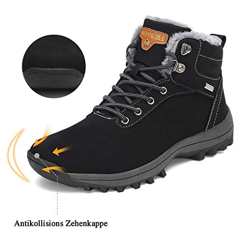 Mishansha Botas Nieve Hombre Impermeables Botas de Invierno Botines Calientes Antideslizantes Fur Forro Aire Libre Botines Trekking Negro Gr.44