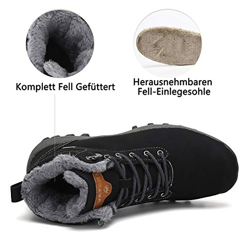 Mishansha Botas Nieve Hombre Impermeables Botas de Invierno Botines Calientes Antideslizantes Fur Forro Aire Libre Botines Trekking Negro Gr.44