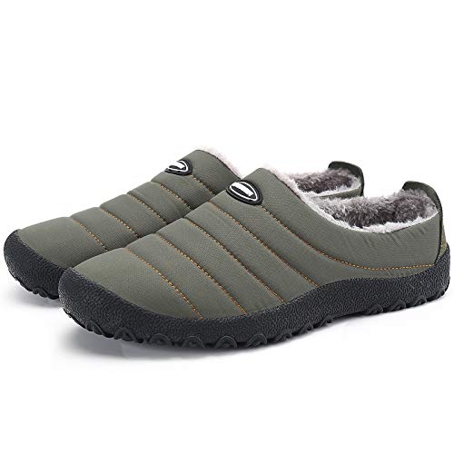 Mishansha Zapatillas de Casa Hombre Forro Pantufla de Exterior Impermeable Slippers Cómodas Zapatos de Invierno Verde Gr.46