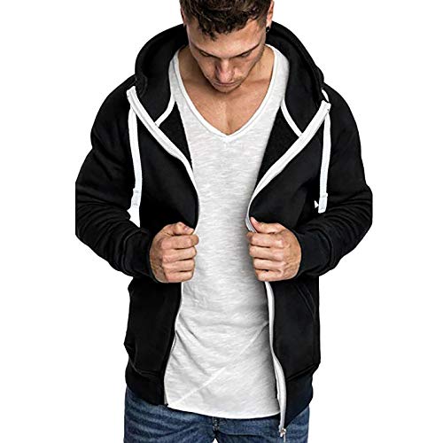 MITCOWBOYS Sudadera con capucha para hombre, de manga larga, para otoño e invierno, con capucha, Negro , L