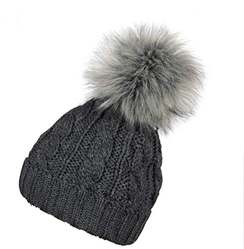 Miuno® Gorro de punto con pompón de pelo sintético MJ162 gris jaspeado Talla única