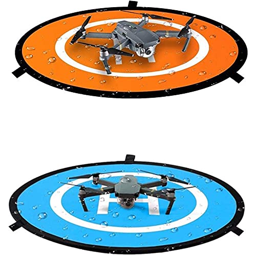 MMOBIEL Drone Landing Pad Impermeable 55 cm, doble cara naranja / azul para drones RC, helicópteros DJI Mavic Mini 2 / Zoom / Air Fly 2 / Phantom / FPV / Inspire. Incluye cinta reflectante y clavijas