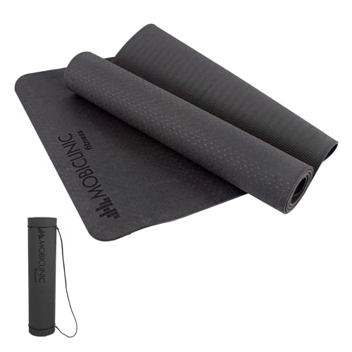 Mobiclinic, Esterilla de Yoga, Antideslizante, Lavable, Impermeable, Ecológica, Incluye Correa de Transporte, Fitness, Deporte, Marca Española, 183x61x0.6 cm, Flexible, TPE, Color Negro