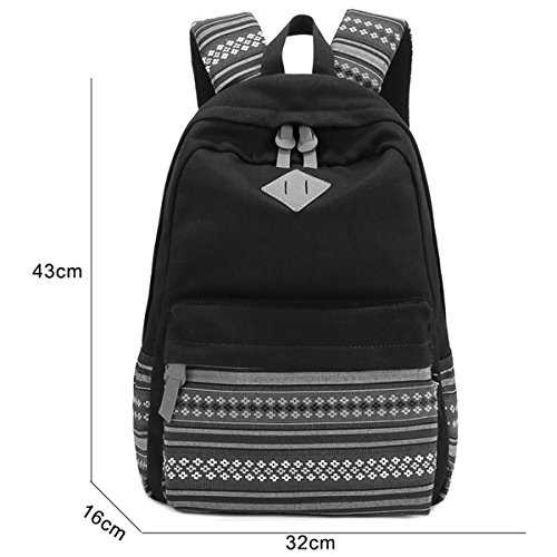 Mochila con diseño étnico para chicas de Panegy, para clase, tiempo libre, deportes de exterior o senderismo, color a elegir, color Negro , tamaño Tamaño libre