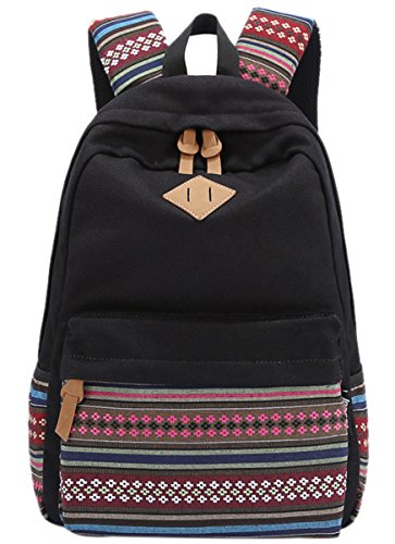 Mochila con diseño étnico para chicas de Panegy, para clase, tiempo libre, deportes de exterior o senderismo, color a elegir, color Negro , tamaño Tamaño libre