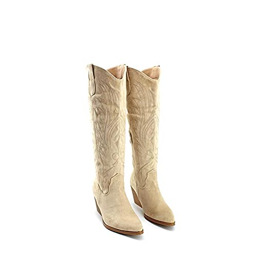 Modelisa - Botas Cowboy Altas Camperas Con Tacón Mujer (Beige, numeric_39)