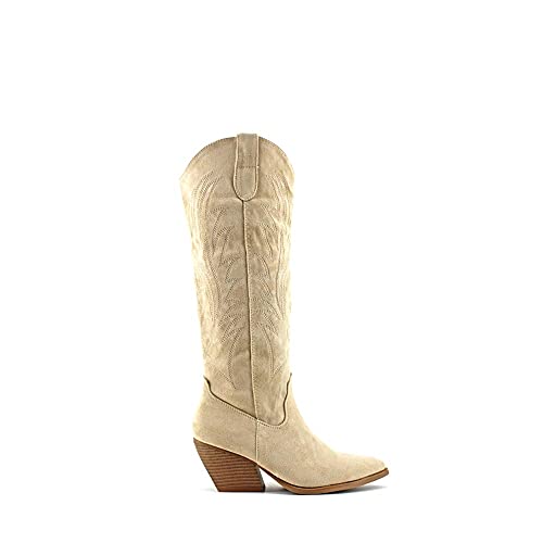 Modelisa - Botas Cowboy Altas Camperas Con Tacón Mujer (Beige, numeric_39)