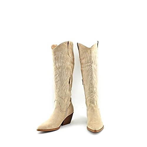 Modelisa - Botas Cowboy Altas Camperas Con Tacón Mujer (Beige, numeric_39)