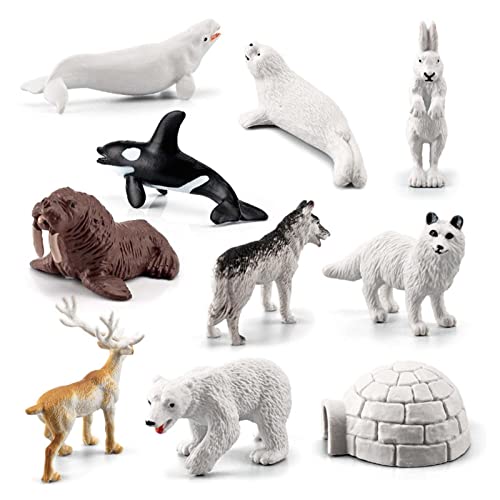 Modelo Animal Ártico Animales Polares Figuras Simulación Animal Ártico 10 Piezas Simulación Mini Animal Ártico, Conejo Ártico, Zorro Ártico, Husky, Foca, Ballena Asesina, Oso Polar, Morsa, Beluga Reno