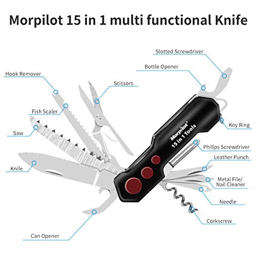 morpilot Navaja Suiza y Linterna Set, Morpilot, Navaja Multifuncional Cuchillo Multiuso 15 EN 1, Linterna LED con 5 Modos 400LM, Impermeable IPX4, 4261191-ZS