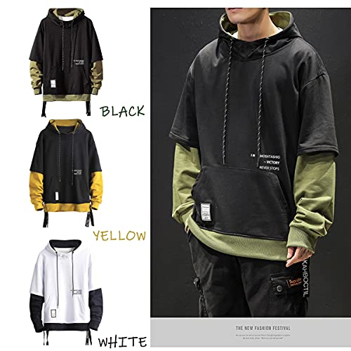 Moshtashio Sudadera con Capucha para Hombre Contraste Color Pullover Patchwork Manga Larga Hoodie Casual (Negro, L)