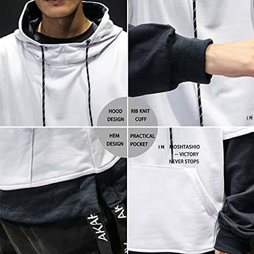 Moshtashio Sudadera con Capucha para Hombre Contraste Color Pullover Patchwork Manga Larga Hoodie Casual (Negro, L)