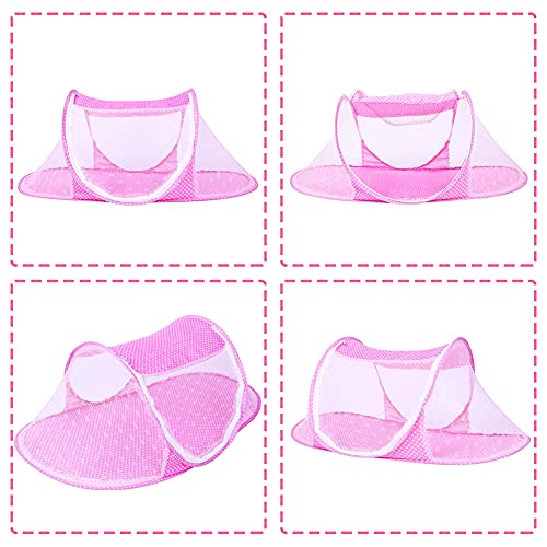 Mosquitera para Bebé FANDE, Mosquitera Plegable para Tienda, Mosquitera Portátil para Bebé con Cremallera, Adecuada para Dormitorio Familiar, Camping de Playa de Viaje (Rosa)