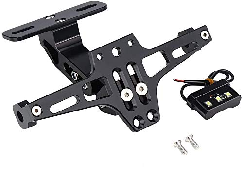 Mota Soporte de placa de matrícula de aluminio universal corto Motocicleta Scooter Quad Motocycle Negro Ajustable con iluminación LED adaptable Reemplazo original ajustable