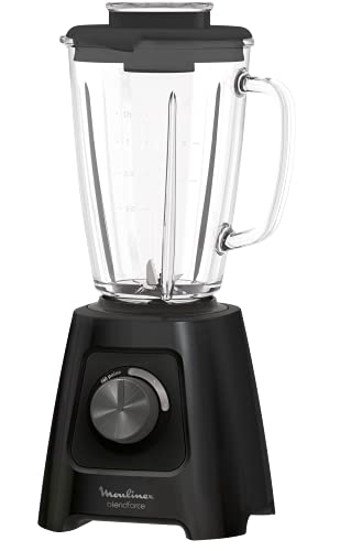 MOULINEX Batidora de vaso Blendforce Cristal LM43P810- Batidora vaso de cristal 600 W, 4 cuchillas con función pica hielos, 3 velocidades, limpieza fácil y jarra de cristal termoresistente de 1.25 L