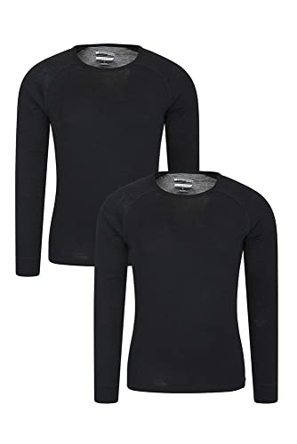 Mountain Warehouse Camiseta térmica Interior de Lana Merina con Manga Larga para Hombre - Camiseta Ligera, Camiseta antibacteriana de Secado rápido, Invierno Negro 3XL