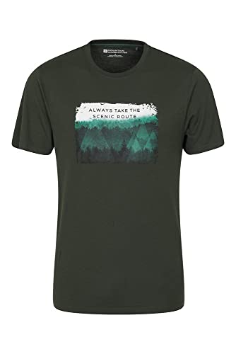 Mountain Warehouse Tri Linear T-Shirt para Hombre - Camiseta Ligera, Top cómodo, Parte de Arriba de Cuidado fácil - Ideal para Viajes, Deportes, Exteriores, Acampar Caqui Oscuro XS