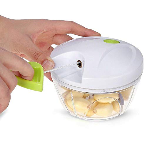 MovilCom® - Cortador de Verduras | Picadora Manual de Alimentos | trituradora de Alimentos para Verduras, Carne, Hierbas, Cebolla, ajo, Ensalada | Picadora Manual con Cuerda | 400ml