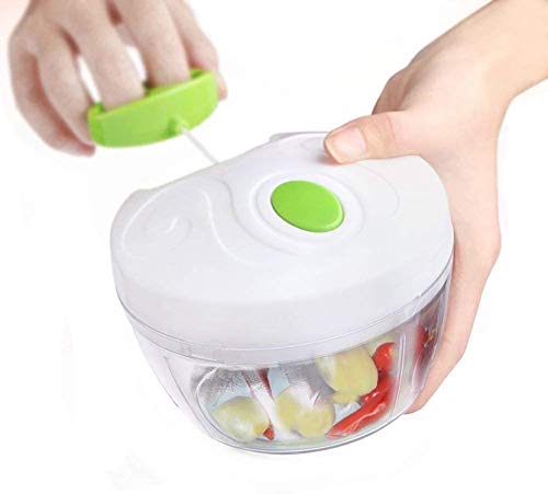 MovilCom® - Cortador de Verduras | Picadora Manual de Alimentos | trituradora de Alimentos para Verduras, Carne, Hierbas, Cebolla, ajo, Ensalada | Picadora Manual con Cuerda | 400ml