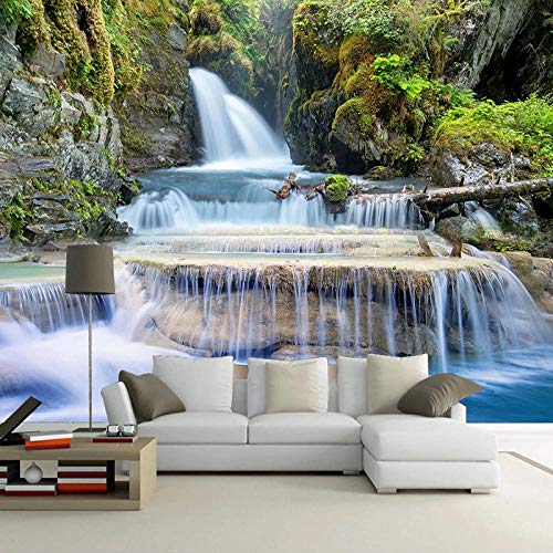 Msrahves fotomurales decorativos pared Verde montañas cascada paisaje 250X200CM Fotomural TV Foto Mural Pared 3DFotomurales decorativos Papel tapiz estéreo 3D Fotomurales 3D Fotomural Vinilo Papel Pin