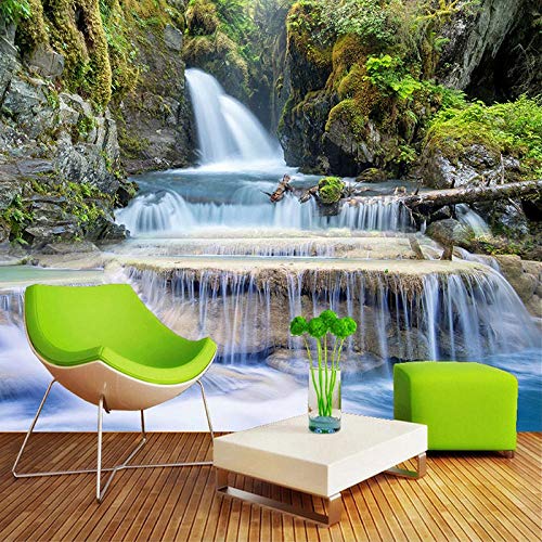 Msrahves fotomurales decorativos pared Verde montañas cascada paisaje 250X200CM Fotomural TV Foto Mural Pared 3DFotomurales decorativos Papel tapiz estéreo 3D Fotomurales 3D Fotomural Vinilo Papel Pin