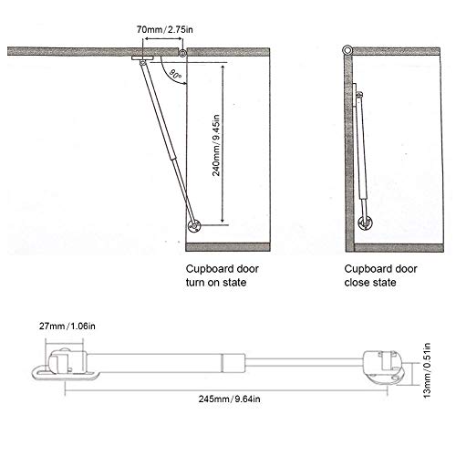 Muelles hidráulicos de gas de 100N/22 libras/puntales/puntal/choque, soporte neumático de elevación para cocina/gabinete/puerta/muebles/caja/tronco/contención (negro)