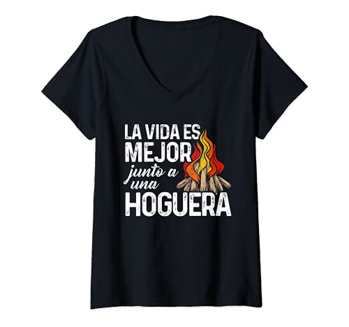 Mujer Campista La Vida Es Mejor Junto A Una Hoguera Naturaleza Camiseta Cuello V