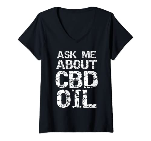 Mujer CBD Distribuidor Cotización Vendedor Ropa Divertida Pregúntame sobre CBD Oil Camiseta Cuello V