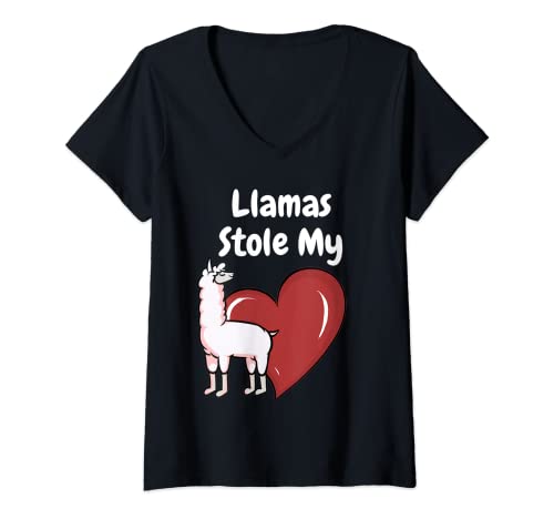 Mujer Llamas Robó Mi Corazón - Llama Lovers Cita Camiseta Cuello V