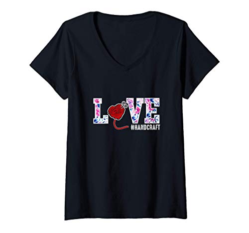 Mujer Love Crochet - Regalo divertido del distribuidor de hilo Camiseta Cuello V