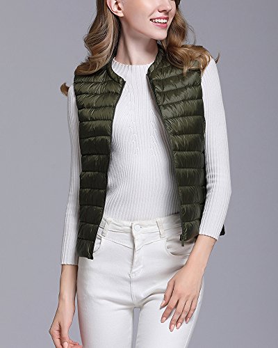 Mujer Ultra-Light Chaleco de Pluma Sin Cuello Plegable Down Chaquetas Ejercito Verde 4XL