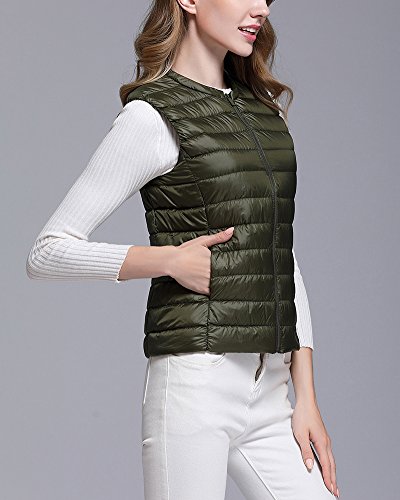 Mujer Ultra-Light Chaleco de Pluma Sin Cuello Plegable Down Chaquetas Ejercito Verde 4XL