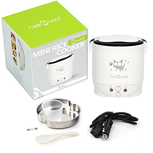 Multifunción (cocinar, calentar, mantener caliente) Mini Arrocera de viaje 12V para coche (Blanco)