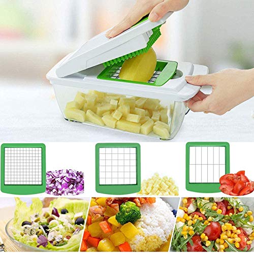 Multiusos Cortador de Verduras Mandolina de Cocina Profesional, 7 Cuchillas con Guantes Resistentes, Separador de Huevo, Cepillo de Limpieza para Cortar Frutas Verduras