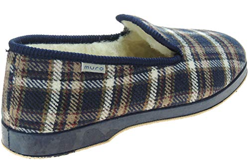 Muro 1700. Zapatillas Confortable a Cuadros de Casa para Hombre. Pantuflas con Forro de Abrigo para Invierno. Cangrejo Cerradas. Silenciosas Marino Talla 44