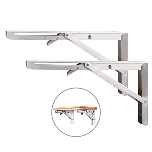 M.Z.A Escuadras plegables para estante de 35 cm, 2 piezas de acero inoxidable resistente plegable montadas en la pared, soportes triangulares soportes para mesa