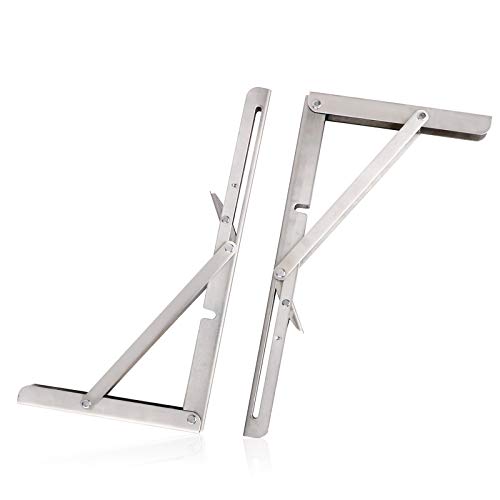 M.Z.A Escuadras plegables para estante de 35 cm, 2 piezas de acero inoxidable resistente plegable montadas en la pared, soportes triangulares soportes para mesa