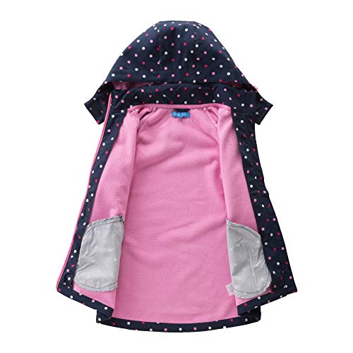 Natashas Chaqueta de entretiempo para niños y niñas, con forro polar, cálida, transpirable, resistente al viento, chaqueta softshell, para exteriores con capucha, Azul oscuro y rosa., 116 cm