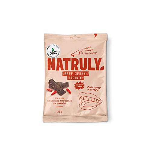 Natural Athlete Beef Jerky Picante Natural Athlete, Carne Seca 100% de Vacuno - 4 Unidades de 25 g, Total: 100 g