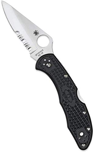 Navaja Spyderco Delica 4 FRN C11PSBK con Hoja de Acero VG-10 de 7,4 cm Filo Mixto y empuñadura de FRN Negro de 10,6 cm para Caza, EDC. Camping, Gentleman, Supervivencia y Bushcraft